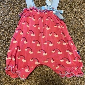 Kickee Pink Rainbow Cloud Romper with Blue Tag